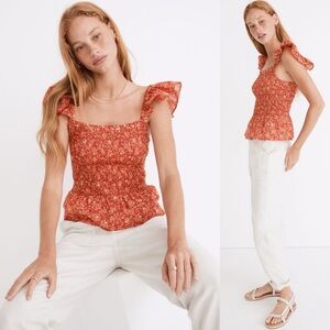 NWT Madewell Lucie Smocked Peplum Top in Piazza Floral